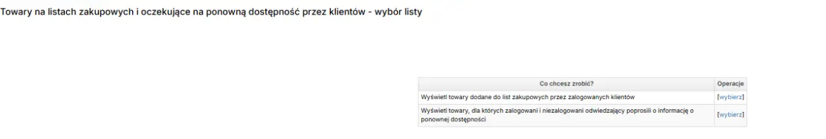 Widok produktów z list zakupowych klientów