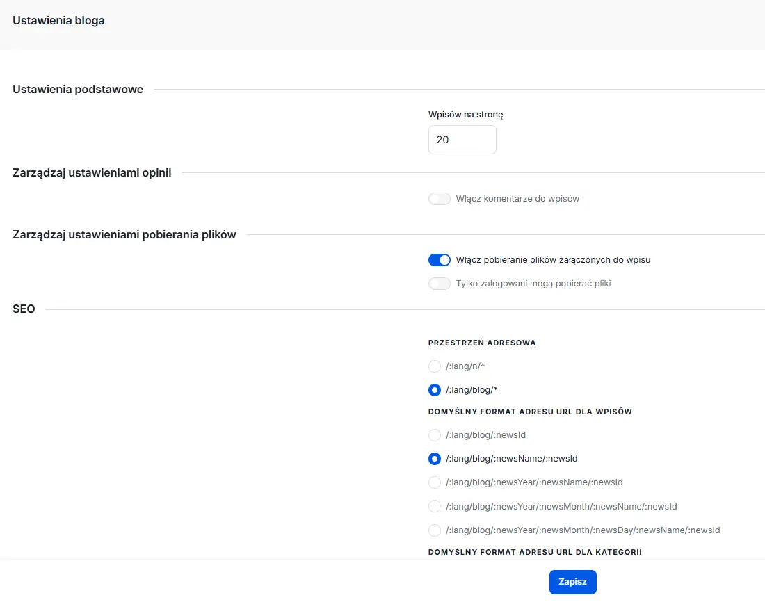 Ustawienia SEO bloga w panelu Shoper