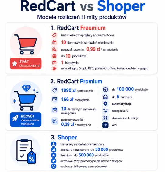 Porównanie kosztów RedCart i Shoper
