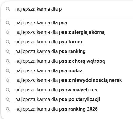 Autouzupełnianie Google – podpowiedzi z różnymi intencjami wyszukiwania