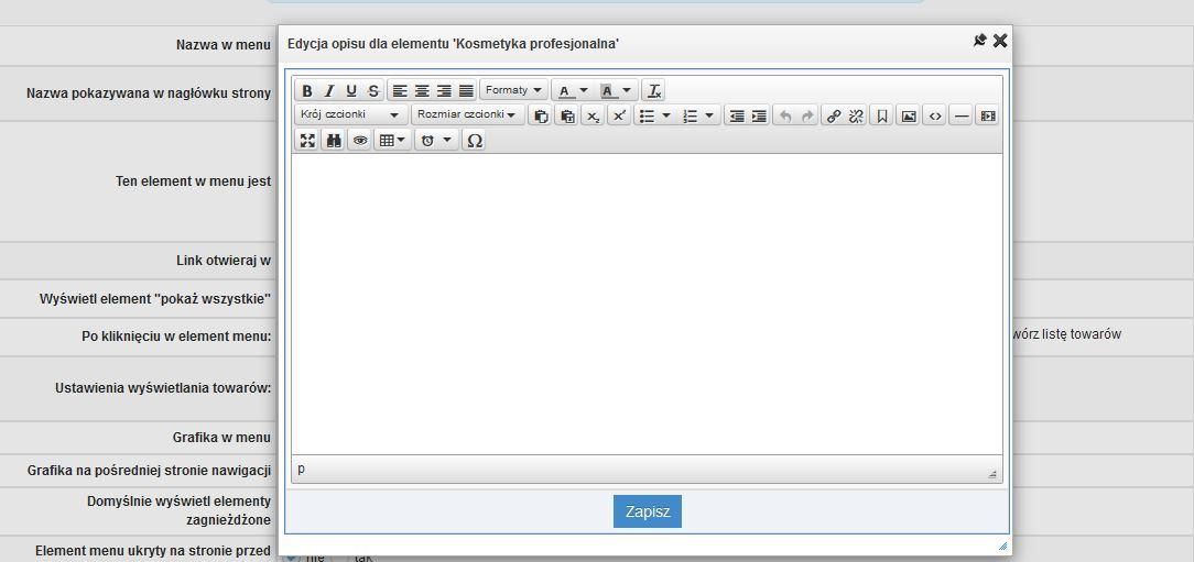 Edycja opisu kategorii za pomocą edytora WYSIWYG w IdoSell