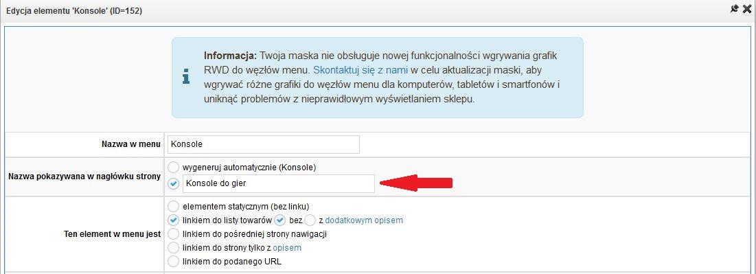 Konfiguracja nagłówka H1 dla kategorii w IdoSell