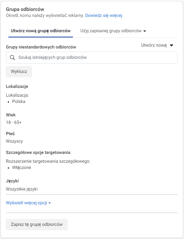 Tworzenie grup odbiorców w kampanii Facebook Ads