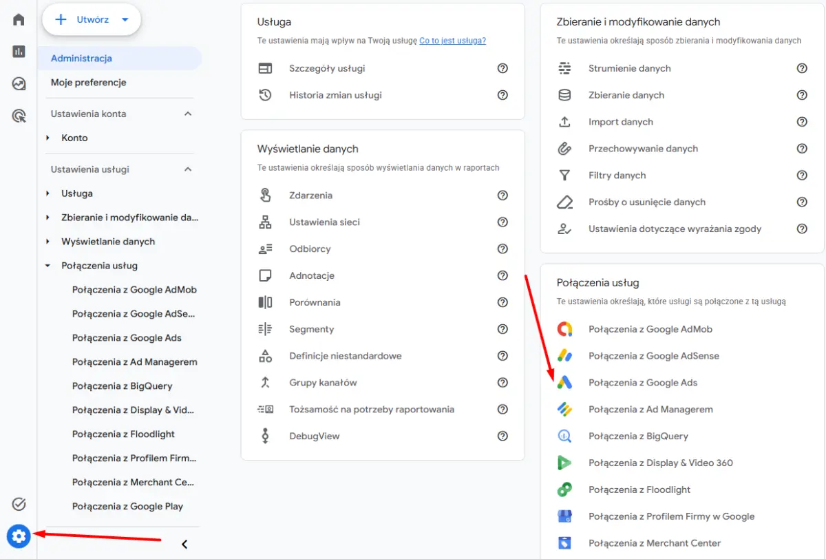 Połączenie Google Ads z Google Analytics 4