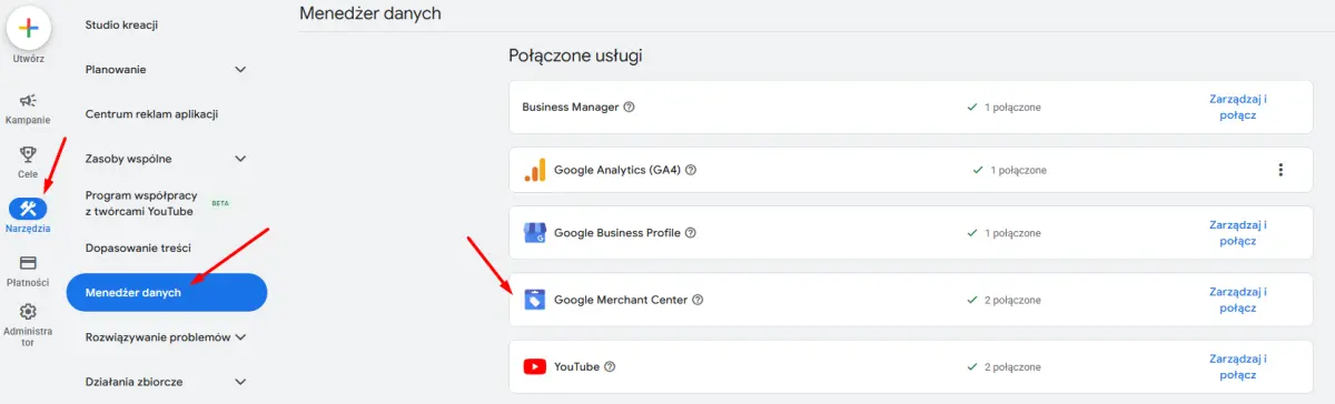Połączenie Google Ads z Google Merchant Center
